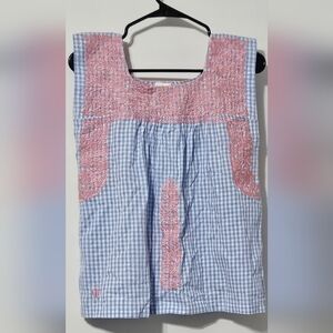 J. . Marie Blue Gingham Embroidery Smock Top, Size Small
